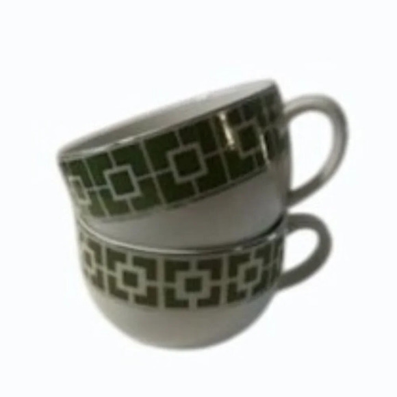Jonathan Adler Other - 2  Jonathan Adler Porcelain Nixon Mugs Green and Silver on White